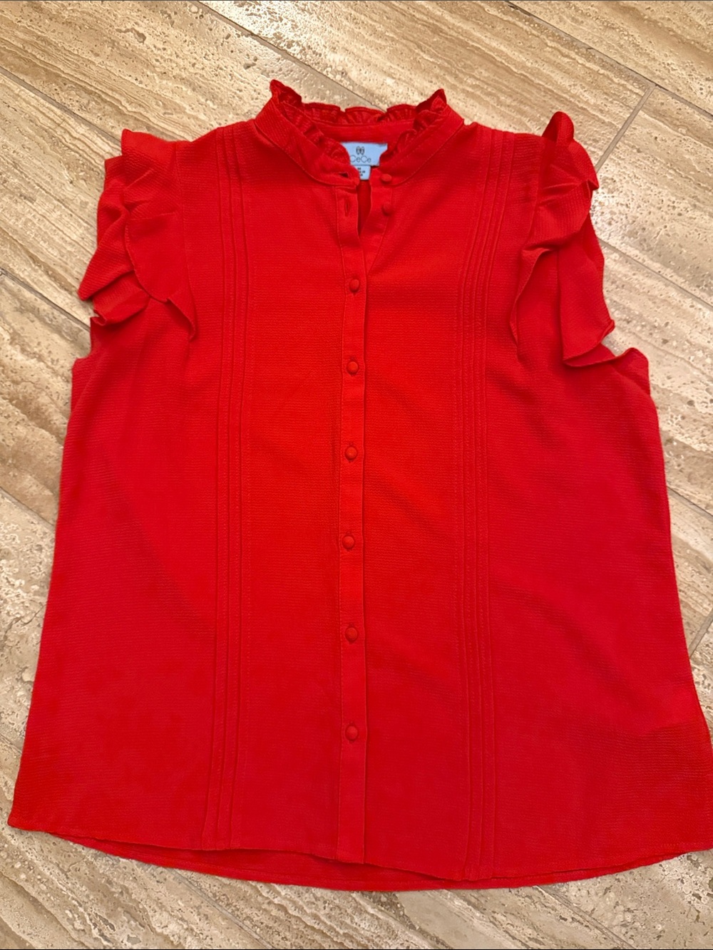 CeCe Red Ruffle-Sleeve Button Front Top Medium